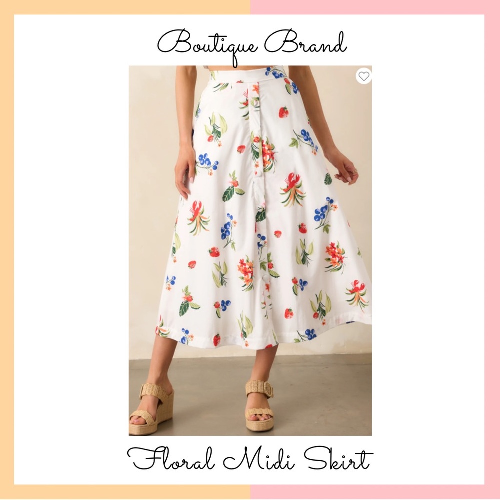 Floral White Midi Skirt